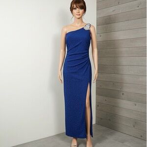 Emerald Sundae one shoulder blue glitter evening dress special Occassion XS